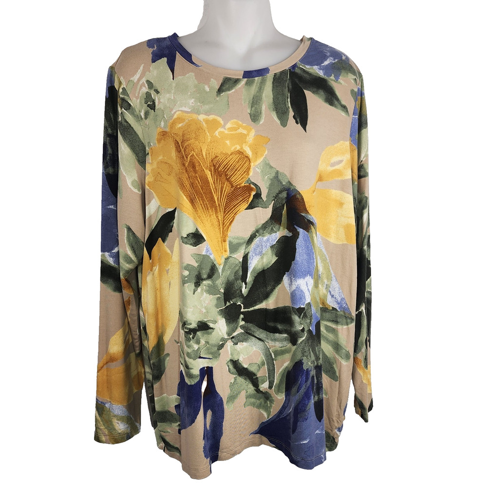 Chico's Womens Touch of Cool Garden Long Sleeve Tee Floral Size 3 US XL Artsy